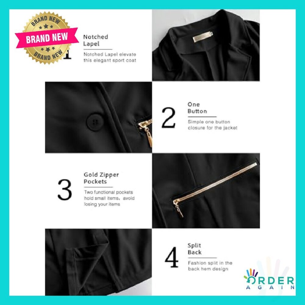 Long Sleeve Blazer Open Front Cardigan Jacket Work Office Coat Classic Chic - Picture 7 of 8
